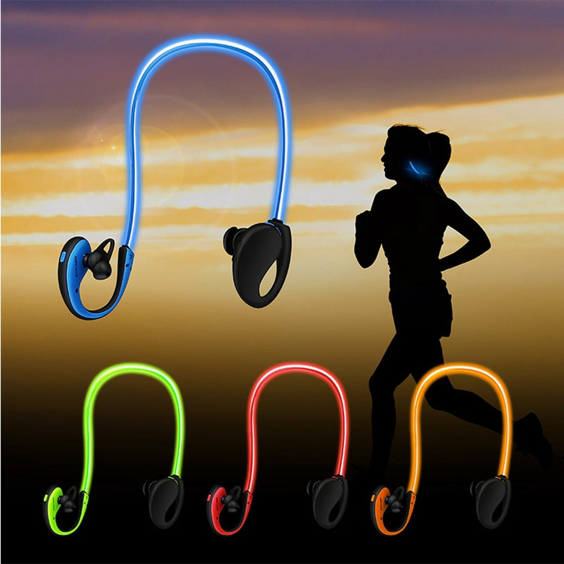1Pc Wireless Sports Headsets Wireless V4.1 Neckband Earphones HD Stereo Sweat - proof Headphones Earbuds With LED Light Mic 8Hrs Work Running - Mega Mart